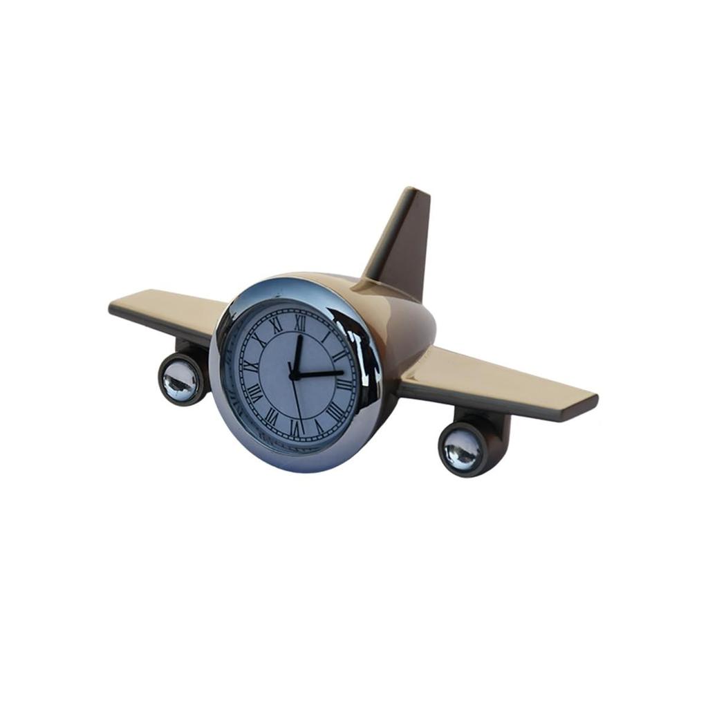 Metal Airplane Clock for Office Desk, Study Table - Aeroplane Miniature Table Clock Showpiece - Best Gift for Airforce Person, (Silver)
