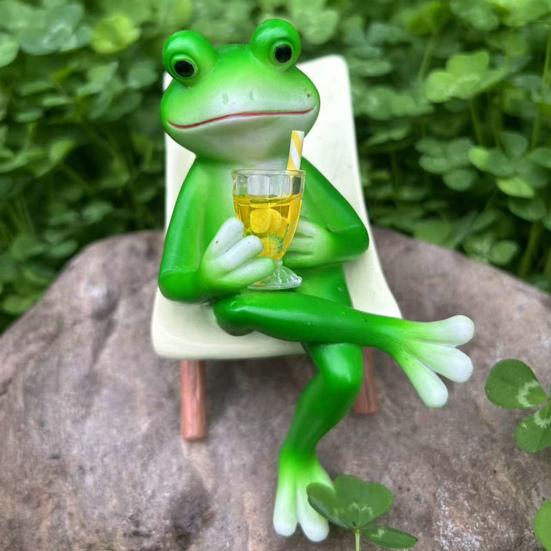 Миниатюрная фигурка лягушки, расслабляющая статуэтка лягушки, украшение для кашпо, скульптура лягушки на шезлонге для цветочных горшков, декор для сада на открытом воздухе