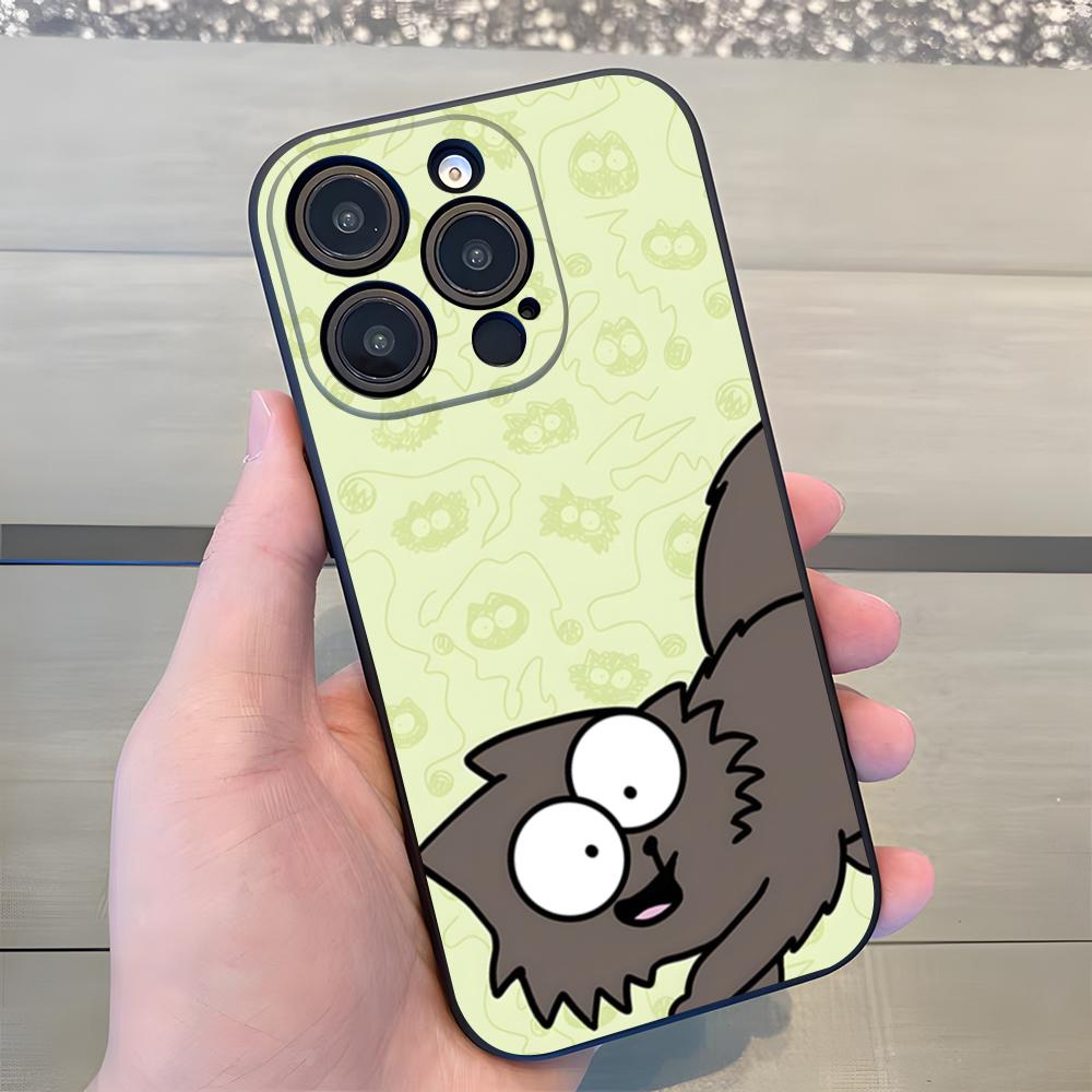 S-SIMONSE-C-CAT Phone Case For IPhone 17 Air 16 E Pro Max 15 14 13 Mini 12 Pro 11 Max Plus Black Soft Shell