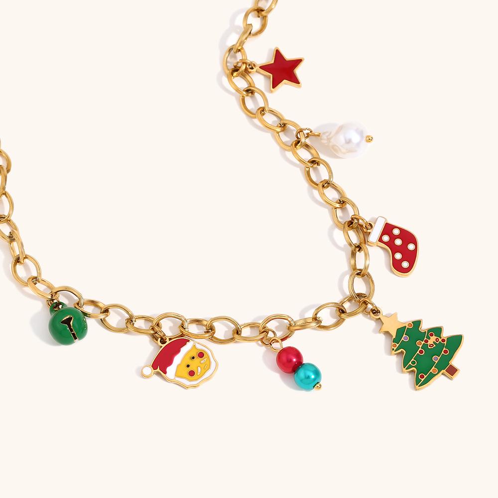 18K Gold Plated Christmas Tree Pendant with Colorful Epoxy and Santa Bell for Women