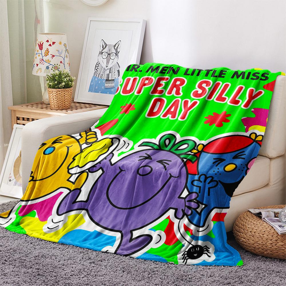 Mr. Men Little Miss Print Flannel Blanket, High quality Comfortable for All Seasons, Home Decor, Warmth and Comfort