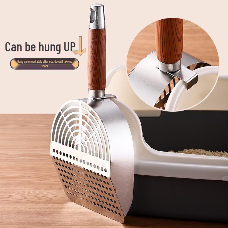 Stainless Steel Cat Litter Scoop with Fine Mesh, Large Portable Poop Scooper, Non-Slip Handle