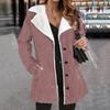 Женская модная повседневная однотонная куртка с плюшевыми лацканами средней длины с длинными рукавами