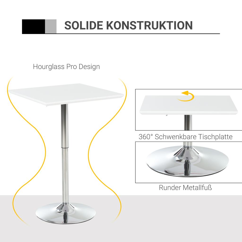 Square Height Adjustable Bar Table Counter Pub Desk with Metal Base for Home Bar, Dining Room, Kitchen, White