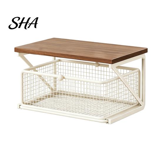 Home Coffee Bar Decor Station Organizer with Drawer, Tiered Organizer, Wooden Top Shelf, Capsule Wire Mesh Drawers for Tea Bags, Capsules, Office