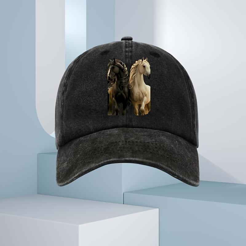 Men's 3D Horse Print Baseball Cap, Fashionable for All Seasons, Black and White Horse Design