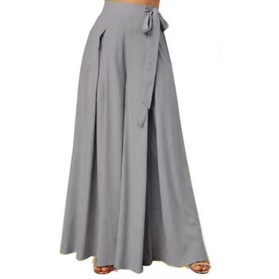 Women Skirt Pants Wide Leg Lace-up Bow High Waist Loose Solid Color A-Big Hem Deep Crotch Full Length Casual Dance Performance Culottes Long Trousers