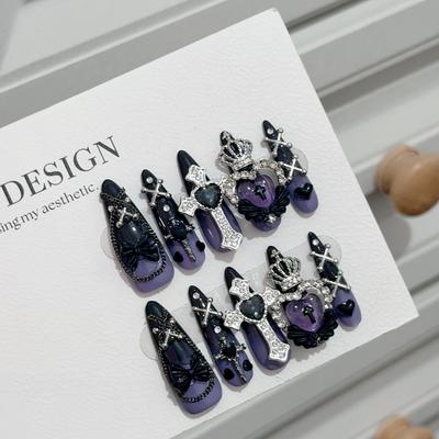 Накладные ногти миндалевидной формы, искусственные ногти с французским кончиком и 3D-дизайном, глянцевые, с полным покрытием, акриловые, на клеевой основе, искусственные наклейки для женщин