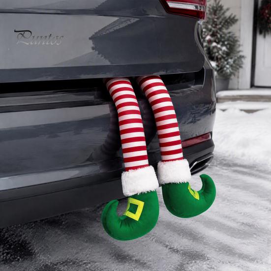 Decorative Props for Christmas Gift Exchange Elf Leg Hanging Ornaments, Red Green Striped Fabric Decorations Lightweight Holiday Tree Fireplace