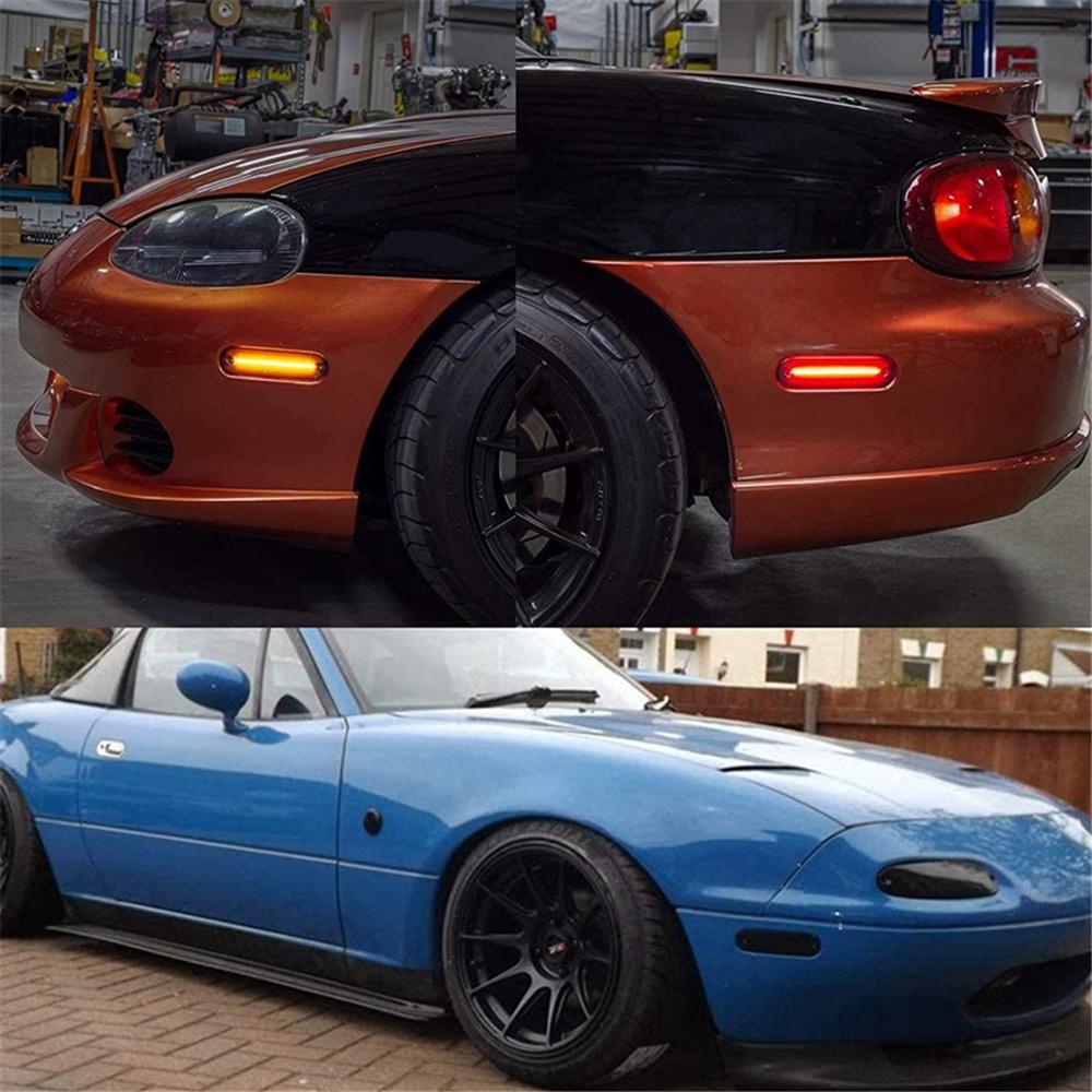 4x Smoked Lens LED Side Marker Light Amber+Red For Mazda MX-5 99-05/Miata 90-97