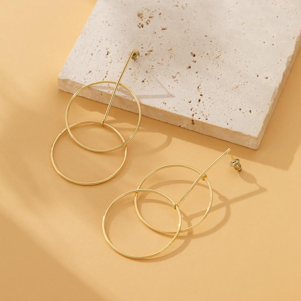 Stylish Geometric Circle Pendant Earrings For Women Trendy Brass Double Hoops