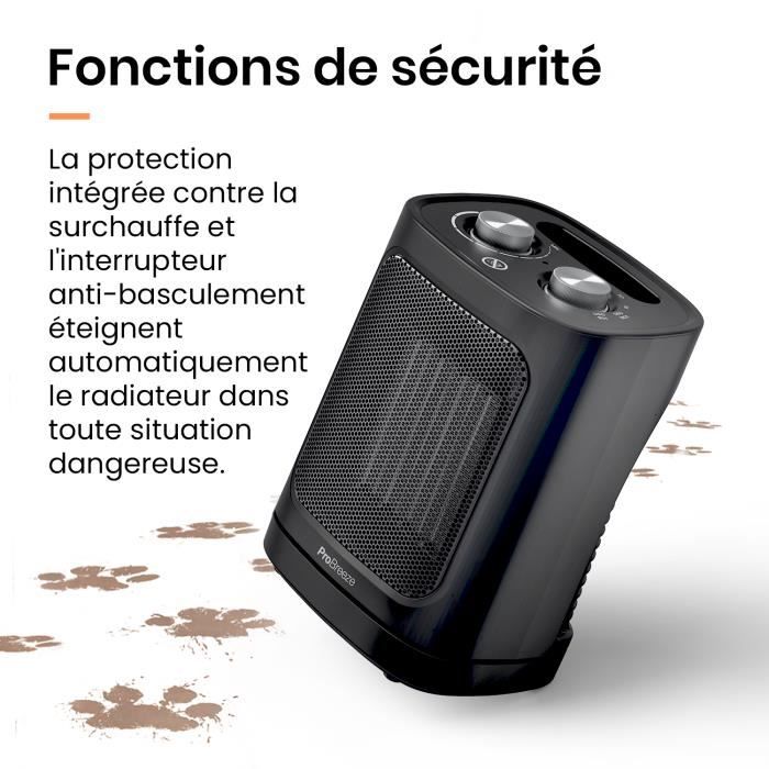 Керамический тепловентилятор Pro Breeze 1800 Вт с автоматическим поворотом, 2 режима обогрева, режим вентилятора - Черный