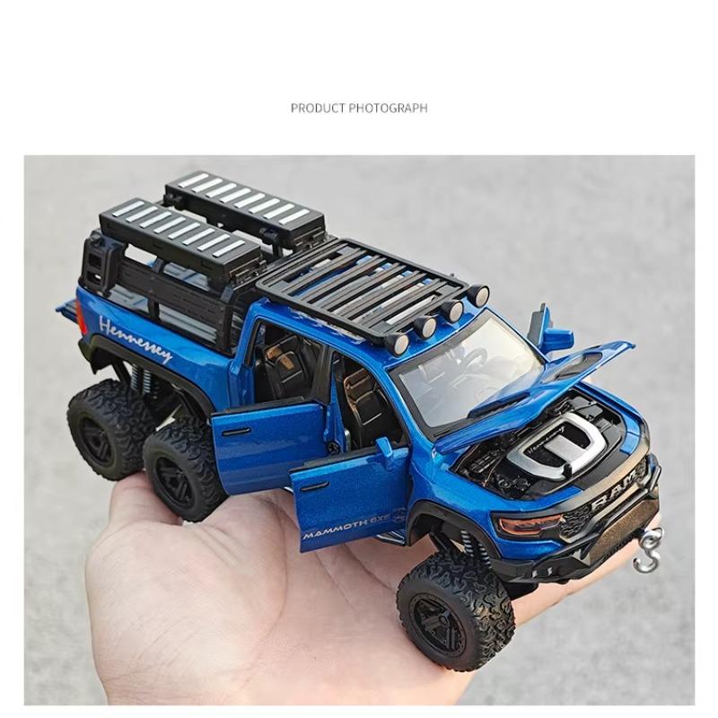 1/32 Scale Dodge Tyrannosaurus Rex RAM 1500 TRX 6*6 Warlord Alloy Miniature Car Diecast Metal Scale Car Model Sound and Light Kid Toy Car