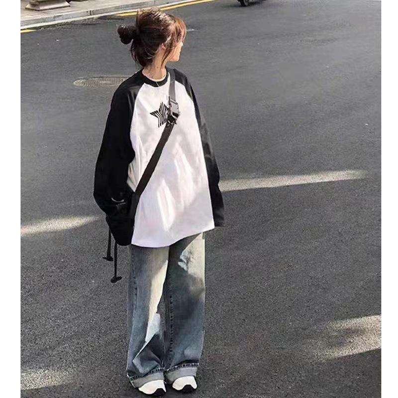 Весенне-осенняя американская винтажная футболка с принтом, женские футболки Harajuku с длинным рукавом и круглым вырезом, повседневная футболка большого размера Femme y2k, топы унисекс, уличная одежда