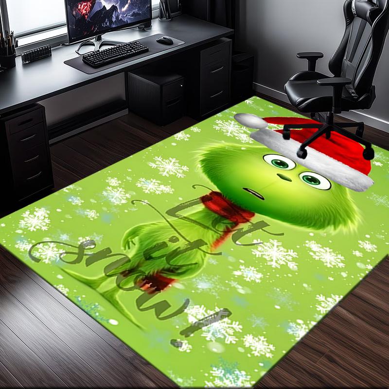 Grin-ch Christmas Spirit Rug Office Carpet Non-Slip Mat, Chair Rug Floor Covering for Gaming, Bedroom, Living Room , Home Decor Christmas Gift