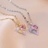 Pink Heart Shaped Zircon Pendant Necklace for Women 2023 New Fashion Gold Color Stainless Steel Chain Jewelry Wedding Party Accessories