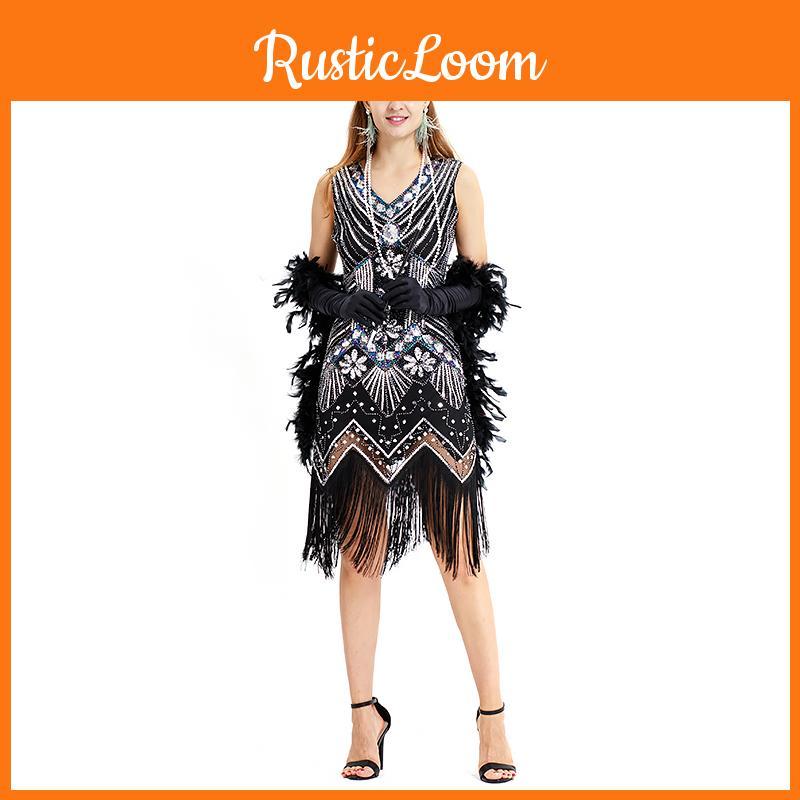 Elegant Gatsby Flapper Beaded Vintage Fringe Sequin Sleeveless Women Party Dresses For Timeless Style