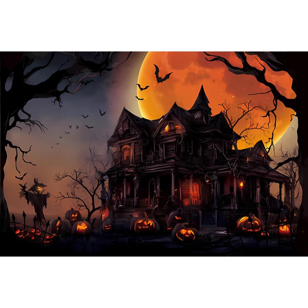 1pc Halloween Party Backdrop Moon Gothic Castle Evil Pumpkin Waterproof Banner for Halloween Themed Party Background Decoration