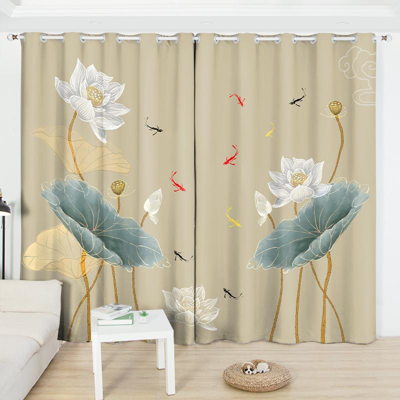 2 шт. Красивые шторы в китайском стиле с абажуром в виде лотоса, 2023 г., новые индивидуальные шторы для спальни, гостиной, плавающие шторы на окнах с люверсами, распродажа