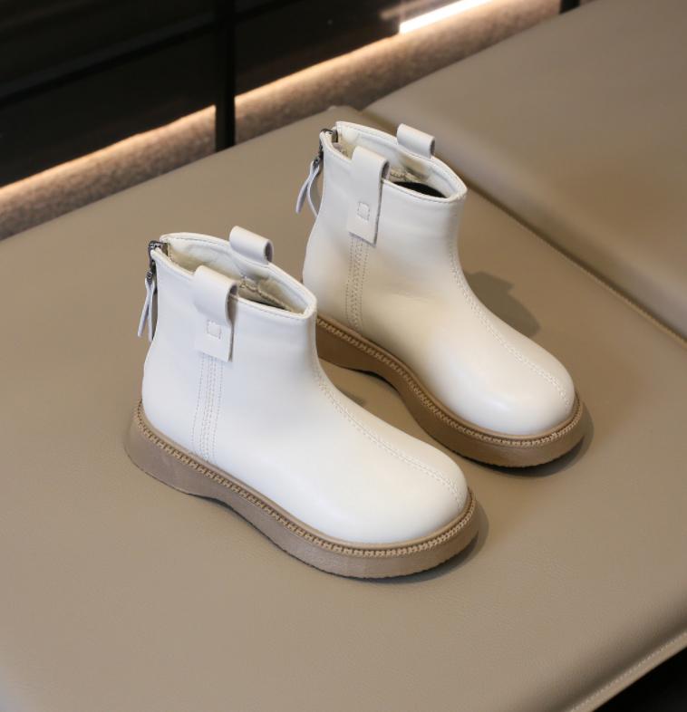 Модные детские зимние сапоги 2024 года, осень-зима, новые, для девочек, водонепроницаемые, нескользящие, ботильоны, детские, на молнии, кожаные туфли для вечеринок 23-36