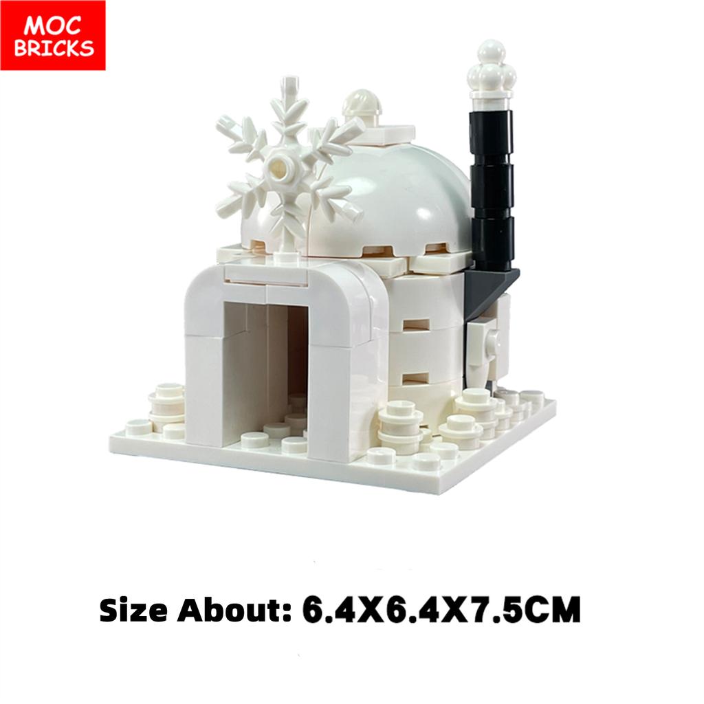 Non-Toxic Moc Bricks Window Fence Arch White Winter Snow Horse Figure City Architectural Church Accessories Children Christmas Toys