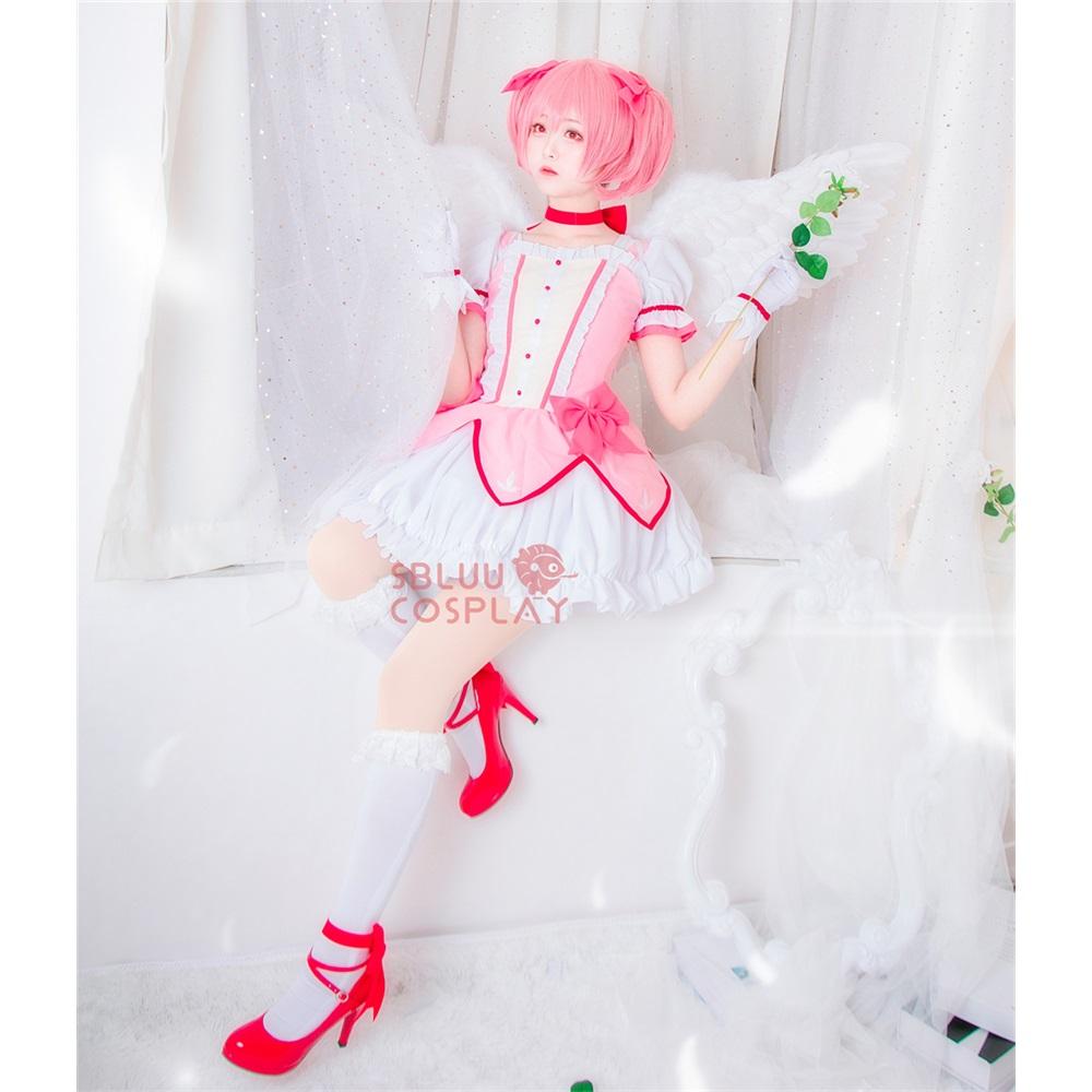 Аниме fille magique Kaname Madoka Косплей Костюм Kawaii Lolita fête карнавальный халат Rose Perruque Courte Idol Puella Magi Madoka