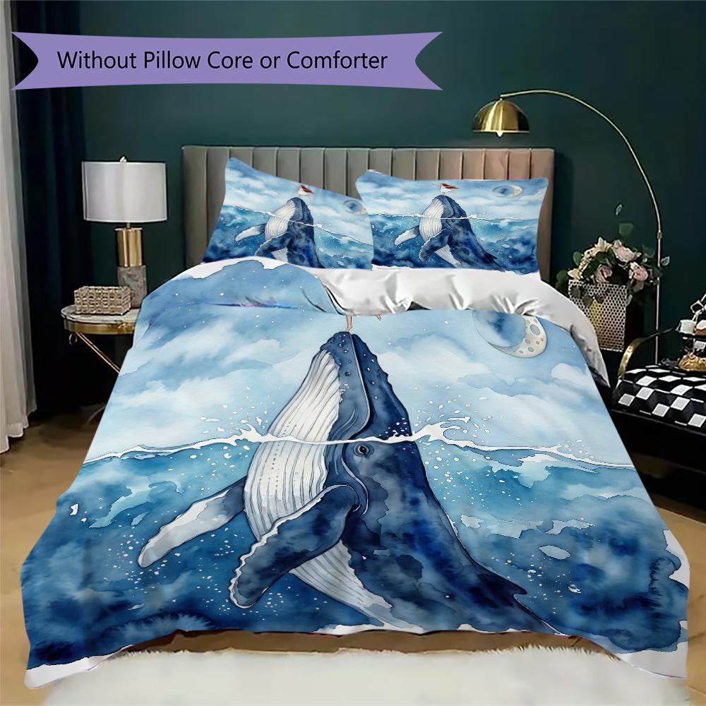 Deep Sea Whale Pattern Bedding uilt Set uilt Cover Pillowcase Home Decoration Birthday Gift (1 * duvet cover + 2 * pillowcase without core)
