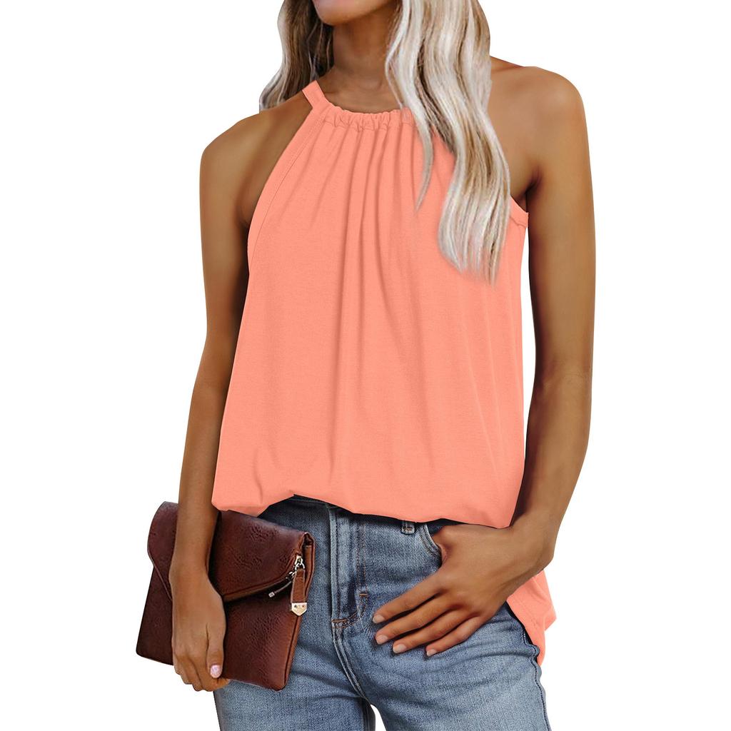 Summer Women's Vest Pleated Solid Color Loose Sleeveless Top Summer Vest Basic Casual Loose