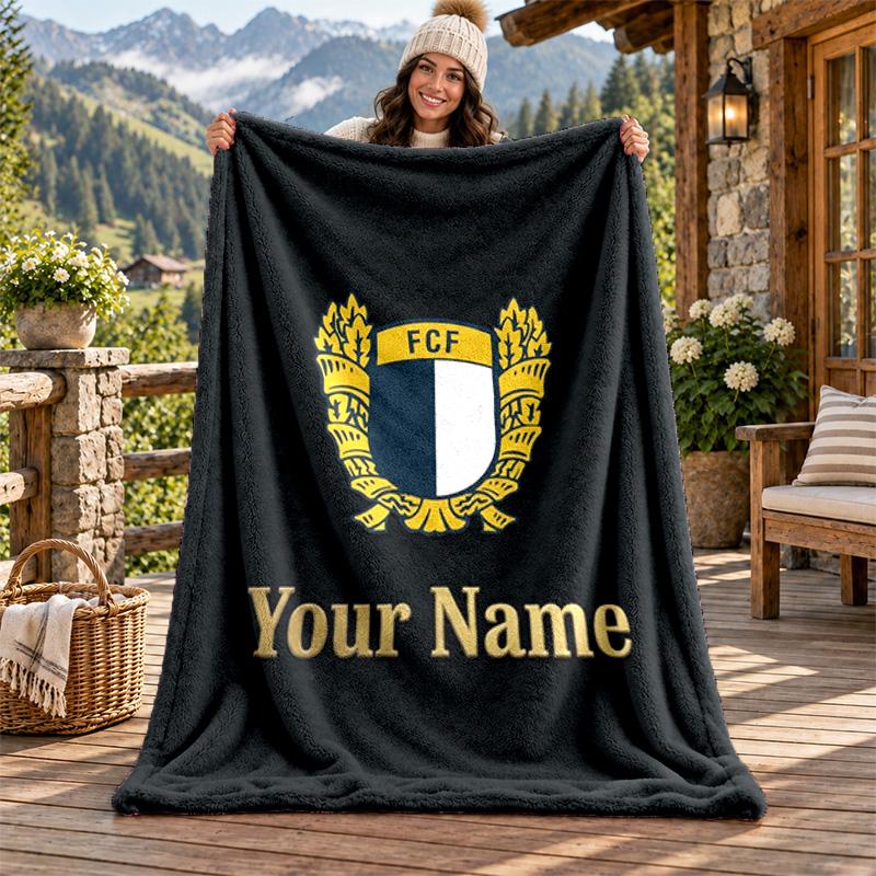 FC Famalicao Custom Name Flannel Blanket Personalized Soft Warm Plush Throw Blanket Customized Gift for Family Friends