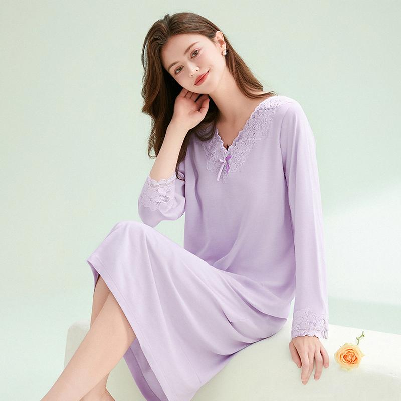 Fenteng 100% Cotton V-neck Lace French Women's Home Clothes Sleeping Skirt