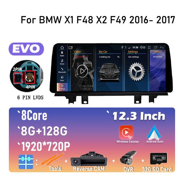IPS Новый Android 14 Для BMW X1 F48 X2 F49 (2016- 2017)  Автомагнитола GPS Навигация Мультимедиа Видео NBT и Система EVO 2018-2020