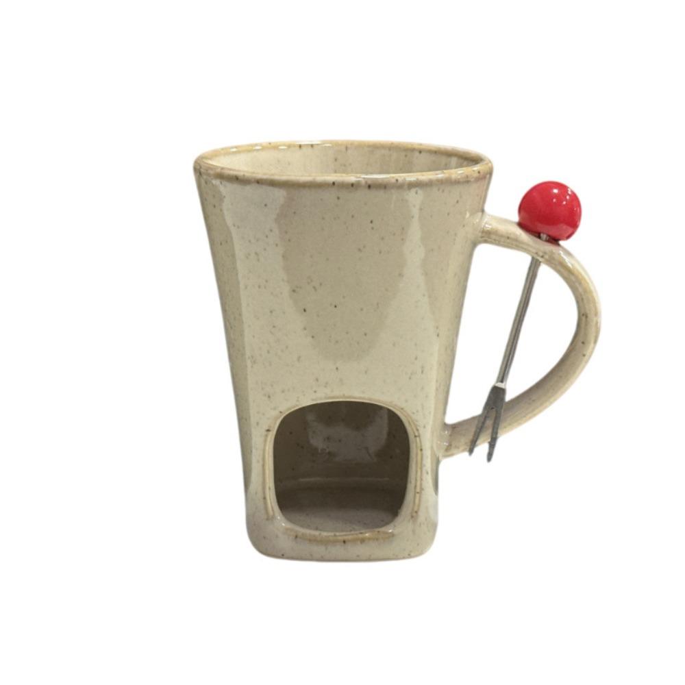 Ceramic Tea Light Chocolate Melting Cup with Fork Cheese Melting Pot Butter Warmer Pot Fruit