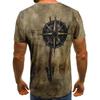 Стильная мужская футболка с коротким рукавом и круглым вырезом с ретро-принтом компаса и карты для летней уличной одежды