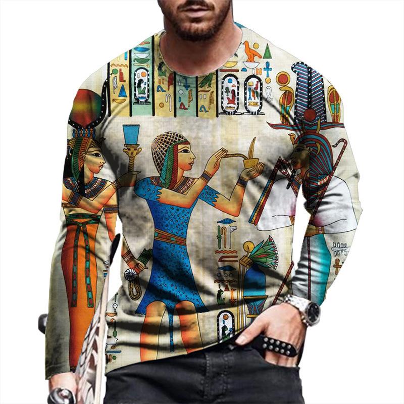 Футболки с египетскими иероглифами, напечатанные на 3D-принте, мужские и женские винтажные футболки с длинным рукавом, свободные свитера, футболки, топы, одежда