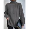 Autumn and Winter Women's Plus Size Knit Sweater Medium Long Shoulder Sleeve High Lapel Split Sweater Dress