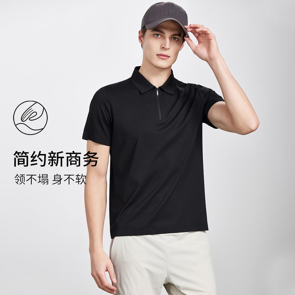 26 Summer Zipper Collar Polo Shirt Men's Short Sleeve Thin Business Casual Collar T-shirt