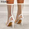 Модные Eilyken Новый Дизайн Кристалл Стразы Носок Ботильоны Уличный Стиль ПВХ Прозрачный Острый Носок Высокий Каблук Сексуальная Обувь
