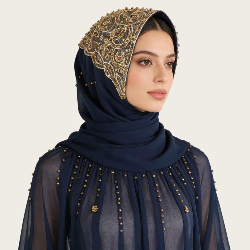 Breathable Muslim Instant Turban Solid Color Islamic Crinkle Shawl New Rhinestone Chiffon Scarf