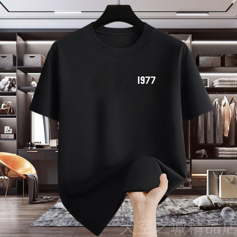 New Summer Unisexs Pure Cotton Tshirt 1977 Shortsleeved Ins Base American Loose Casual and Versatile Trendy Brand Halfsleeved