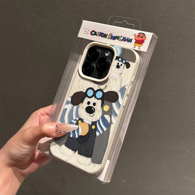 Oil Painting Cute Boss Dog for IPhone16/15p Lychee Pattern 14 for Apple 13 Mobile Phone Case 12 Sets