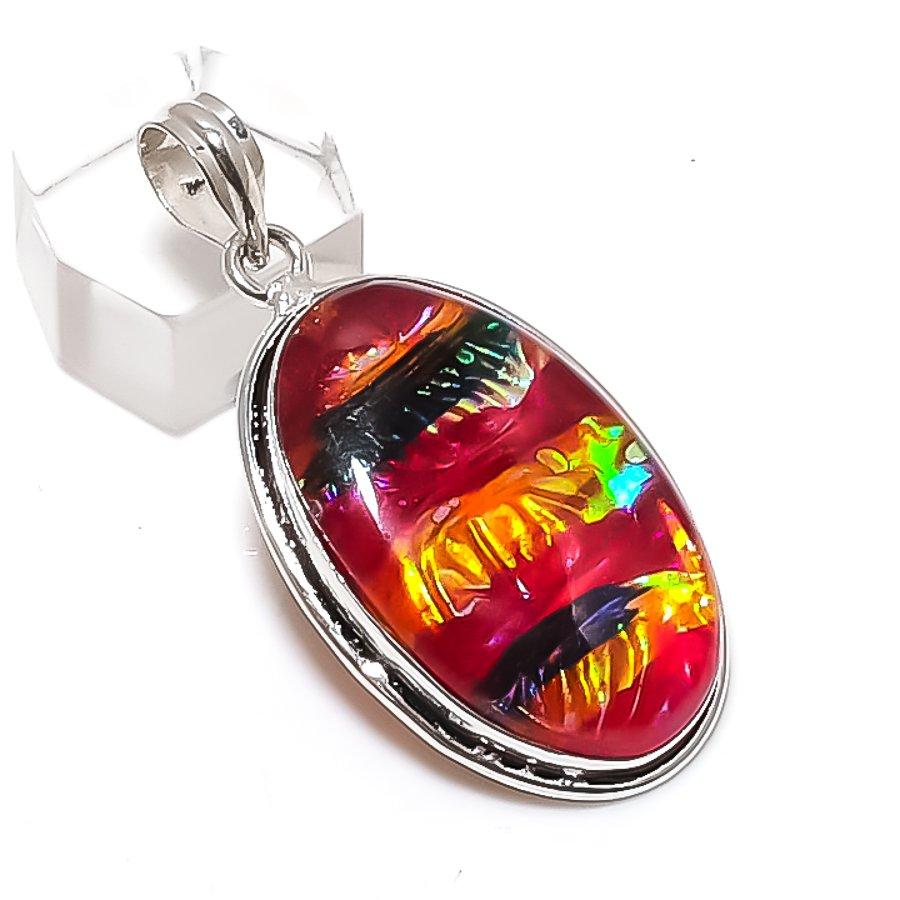 Natural Dichroic Glass Gemstone 925 Sterling Silver Jewelry Pendant 2.05" N8E55