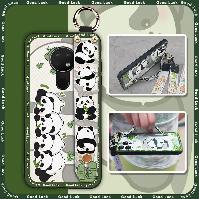 Wrist Strap Durable Phone Case For Nokia 6.2/7.2 Cartoon Fashion Design Waterproof Shockproof Panda Wristband Anti-dust