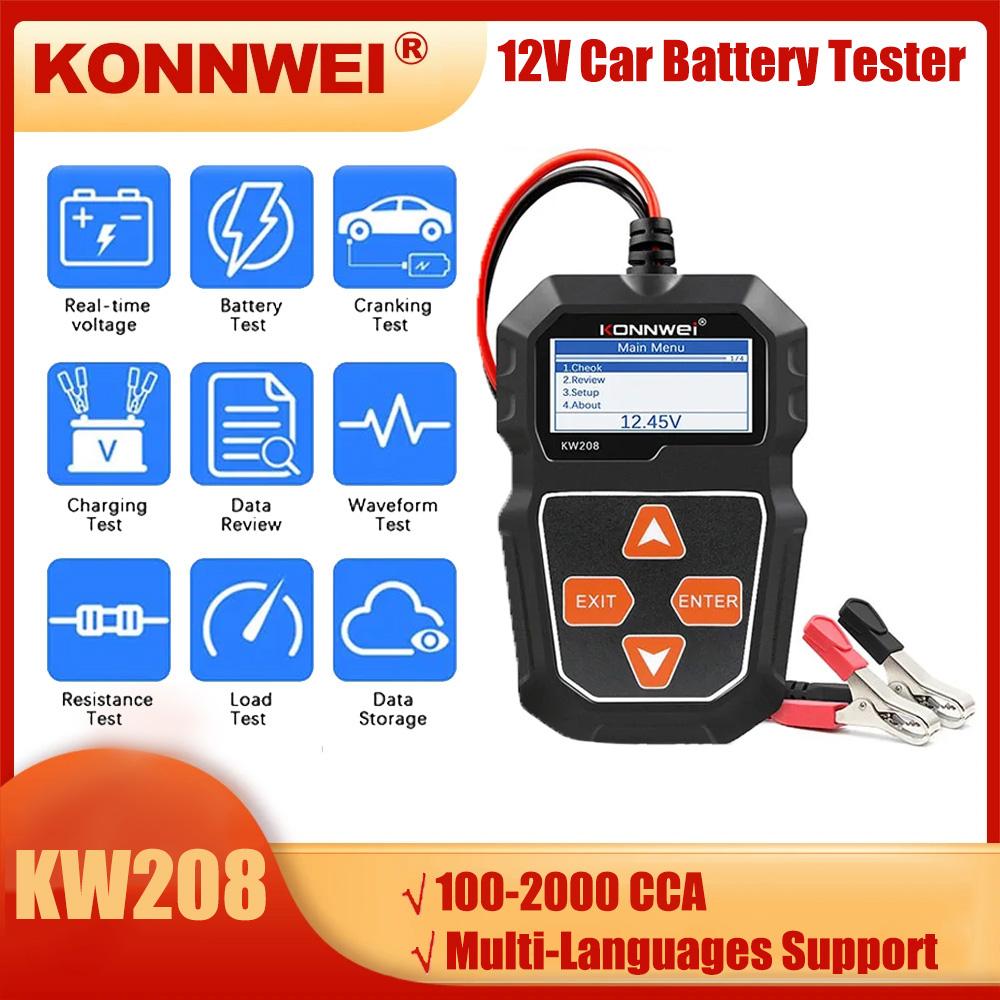 KONNWEI KW208 12V Car Battery Tester 100 To 2000CCA Cranking Charging Circut Tester Battery Analyzer 12 Volts Battery Tools
