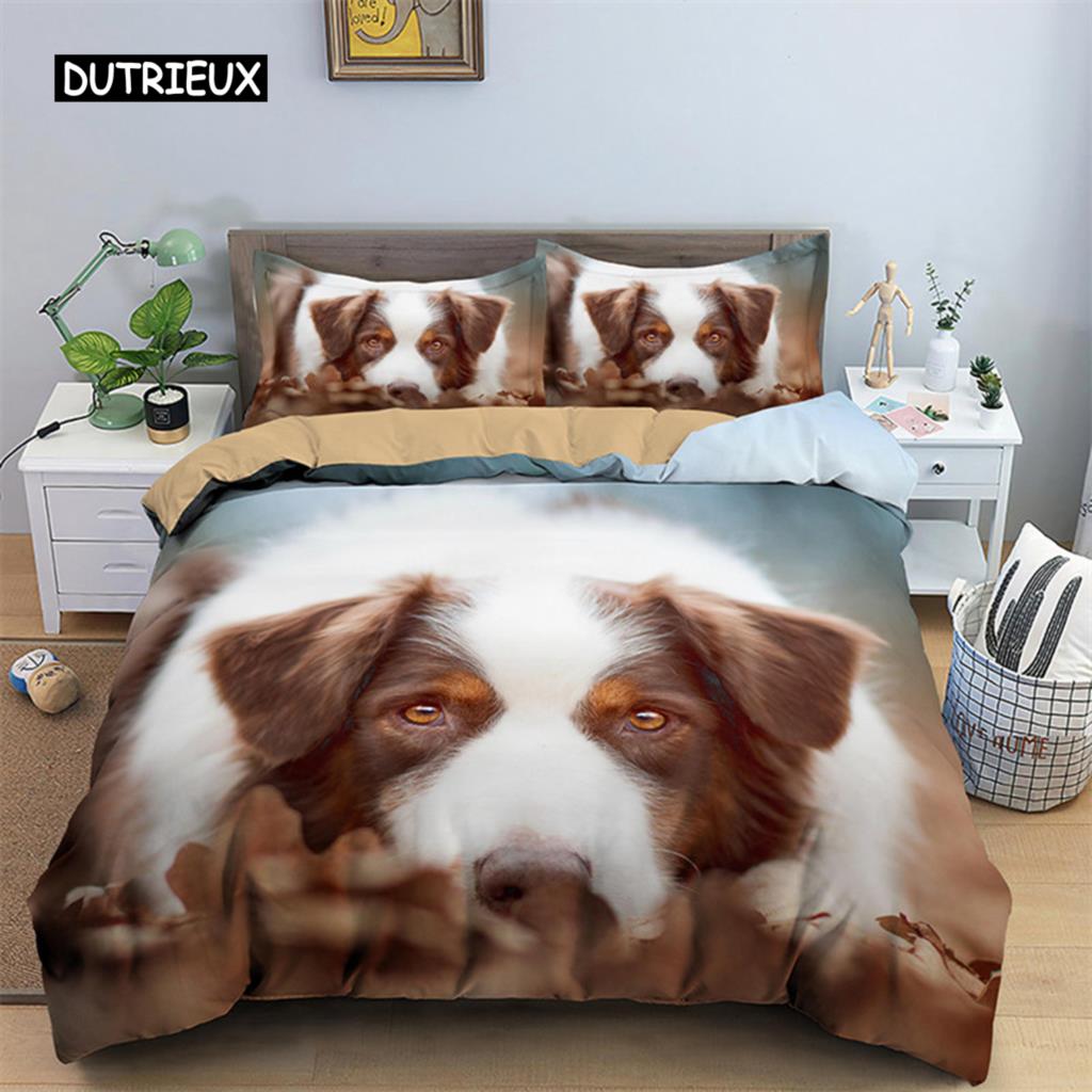 Милый комплект постельного белья для собак из микрофибры 3D Pet Puppy пододеяльник с изображением животных пододеяльник Single Queen King для детей для мальчиков и девочек в спальню