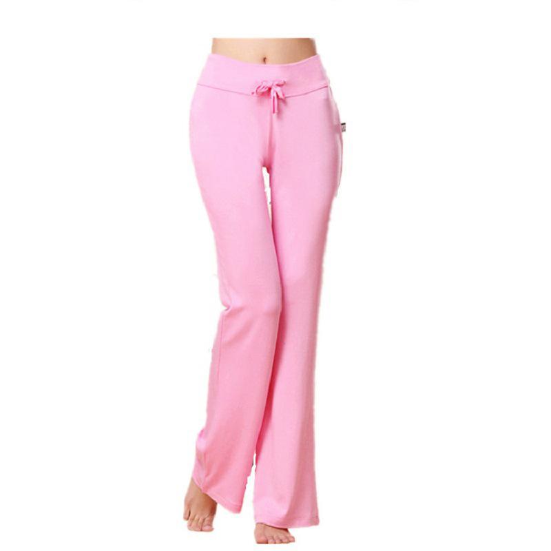 Auroth Solid Color Women High Waist Wide Leg Flared Pants Stretch Trousers Drawstring Sports Pants