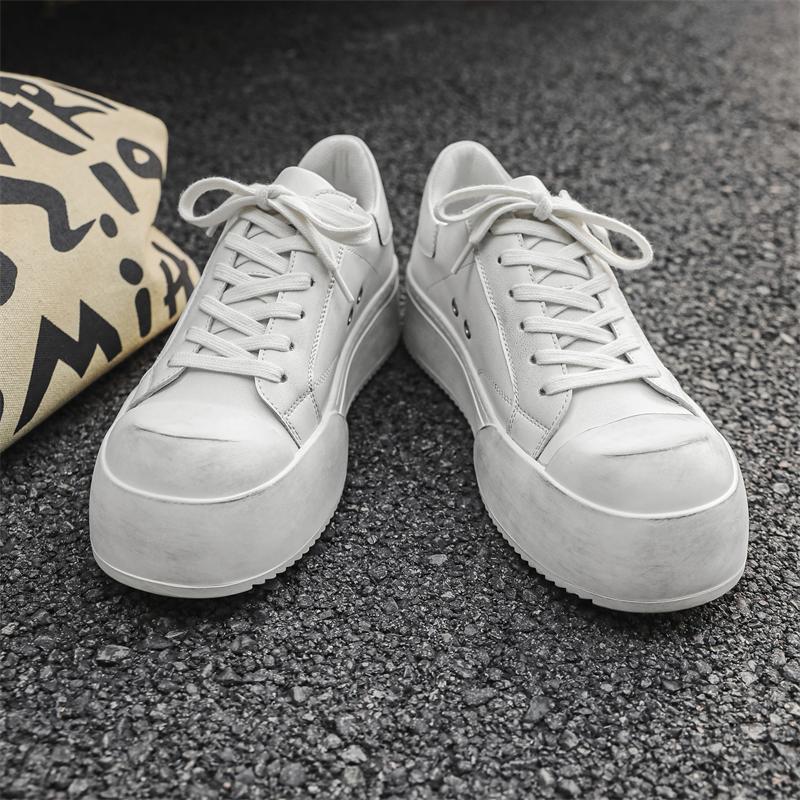 Высококачественный нишевый бренд Натуральная кожа Сплошные белые плоские кроссовки для мужчин женщин подростков пары Платье Обувь для увеличения роста