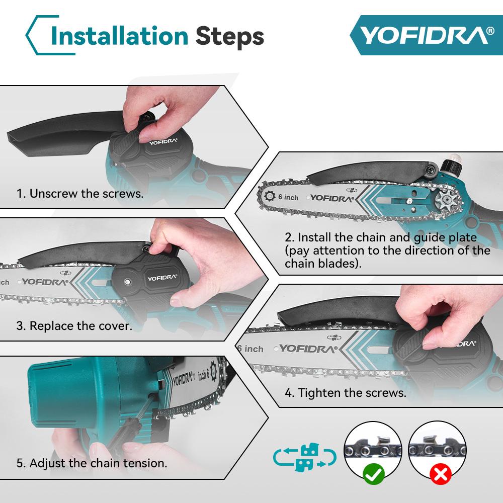 Yofidra 6-дюймовая цепная пила аккумуляторная электрическая пила деревообработка сад резка обрезка цепная пила электроинструмент для аккумулятора Makita 21V штифт
