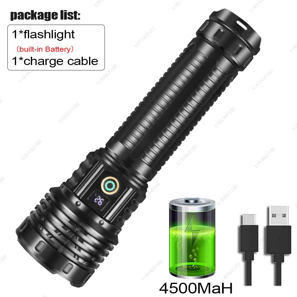 3000000LM High Power LED Flashlight 4500mah Built-in Battery Torch Ultra Bright Telescopic Zoom Powerful Lantern with Tail Light