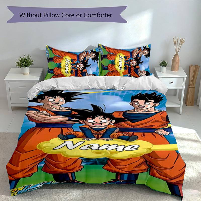 3pcs Custom Name Dragon Ball Set,Includes 1 Duvet Cover and 2 Pillowcases,All-season Bedroom Decor