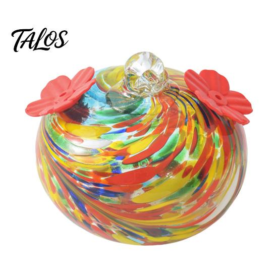Кормушка для колибри Talos из выдувного стекла, цветная подвесная кормушка для нектара с двумя цветочными кормушками для декора сада и заднего двора